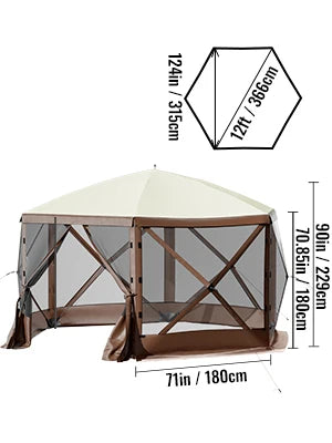SucceBuy Pop-up Camping Gazebo Camping Canopy Shelter 6 Sided 12' x 12' Sun Shade Tents & Canopies Camping & Hiking