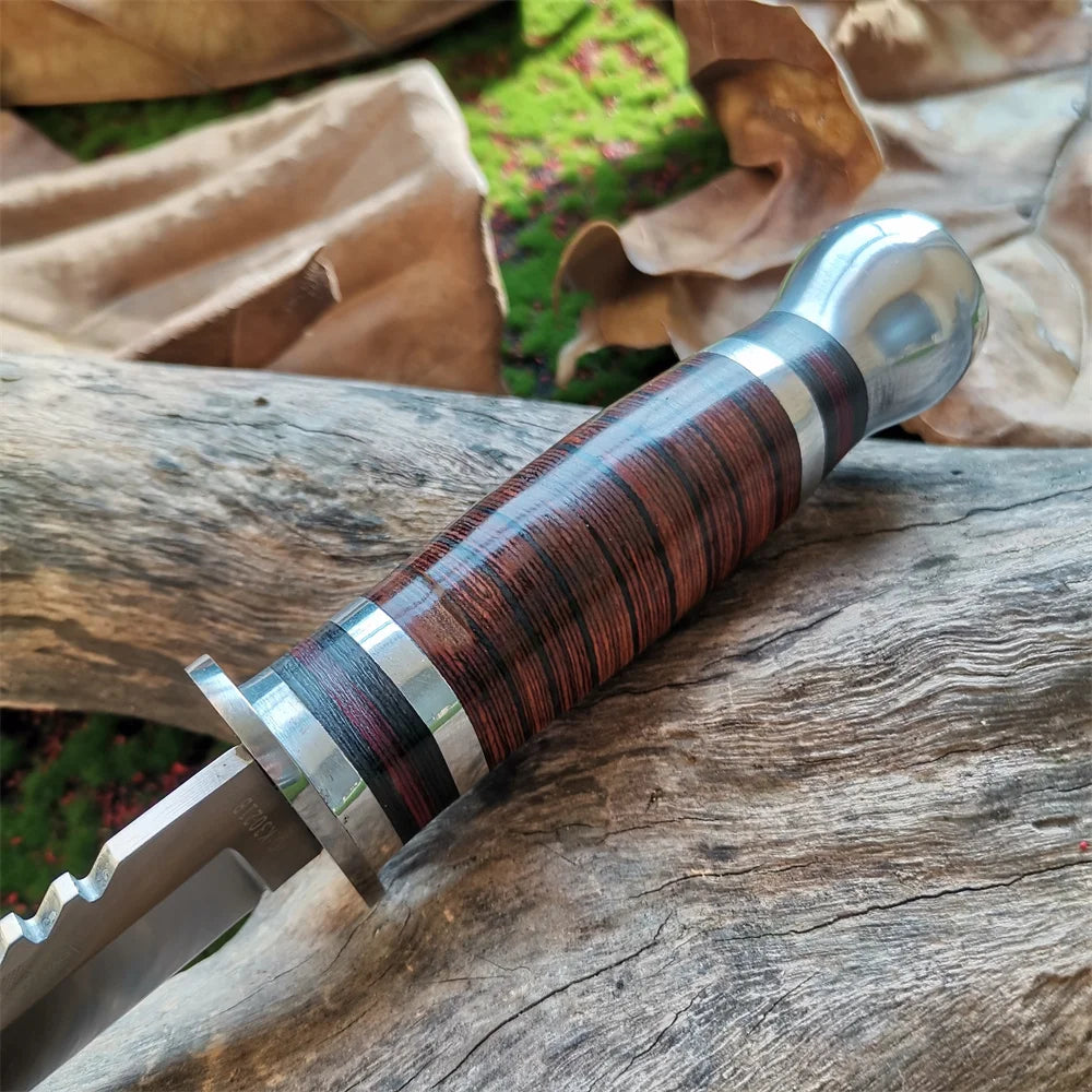 High-Quality 8CR15Mov Steel Blade Hunting Knife with Wooden Handle - Sharp and Reliable Straight Knife with Oxford Cloth Cover