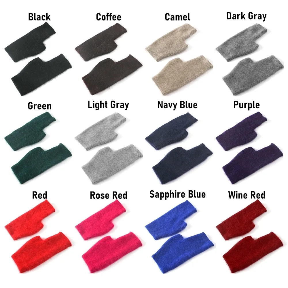 Mink Cashmere Gloves Autumn Winter Women Girl Gloves Fingerless Warm Knitted Wool Mitten Wrist Length Thumb Hole Mitts Fashion