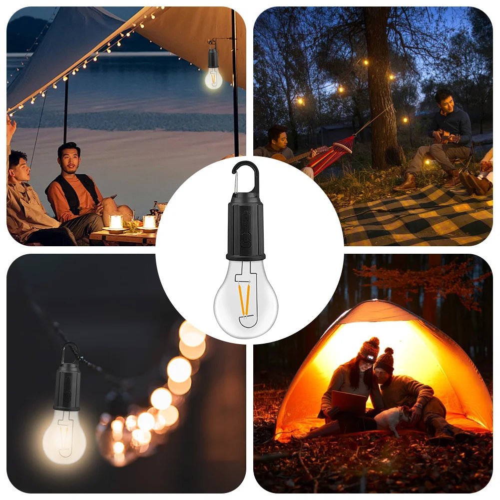 LED Camping Lamp with Hook 400mAh Outdoor Camping Hanging Lamp Waterproof Type C Charging Hanging Tent Lights for Hiking Fishing