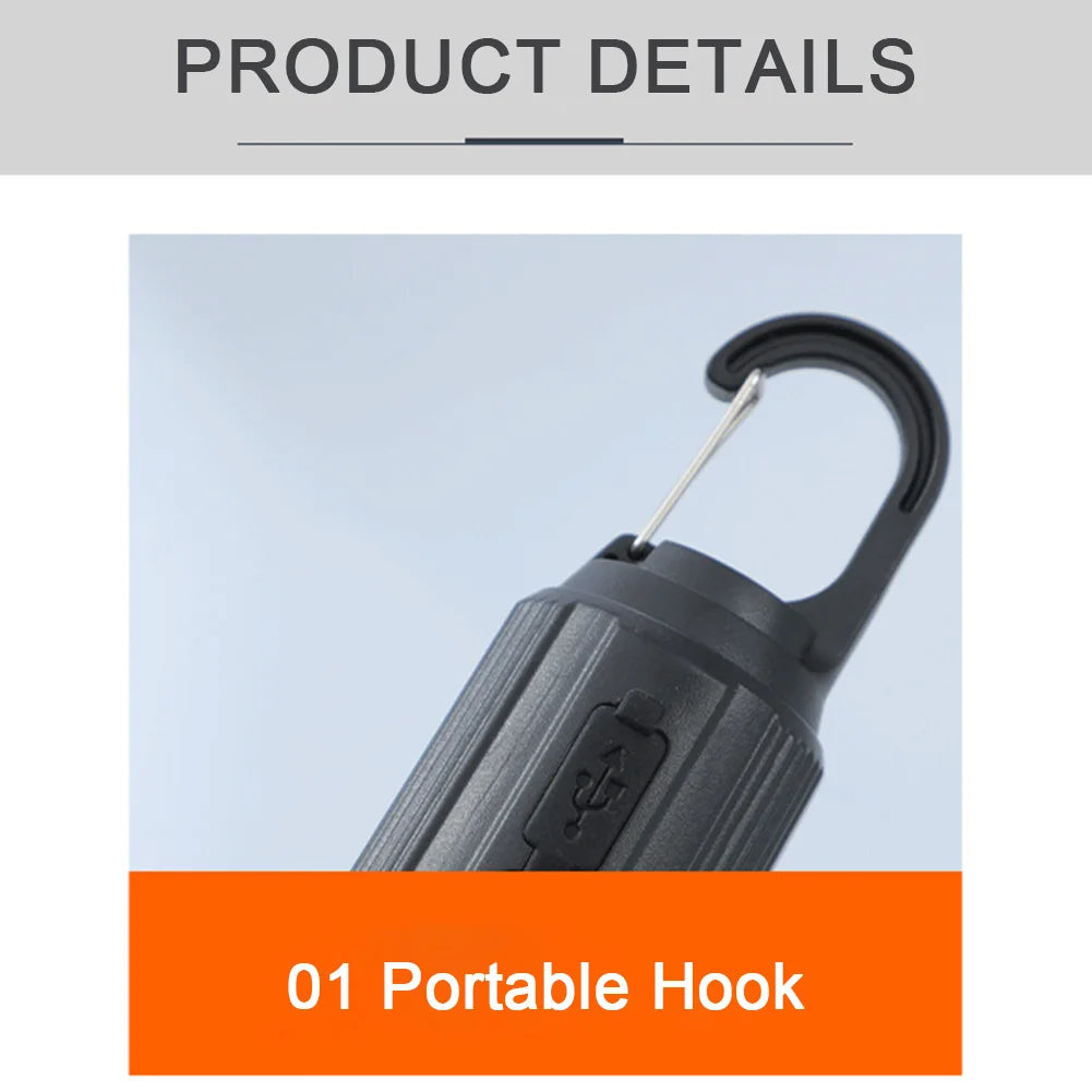 LED Camping Lamp with Hook 400mAh Outdoor Camping Hanging Lamp Waterproof Type C Charging Hanging Tent Lights for Hiking Fishing