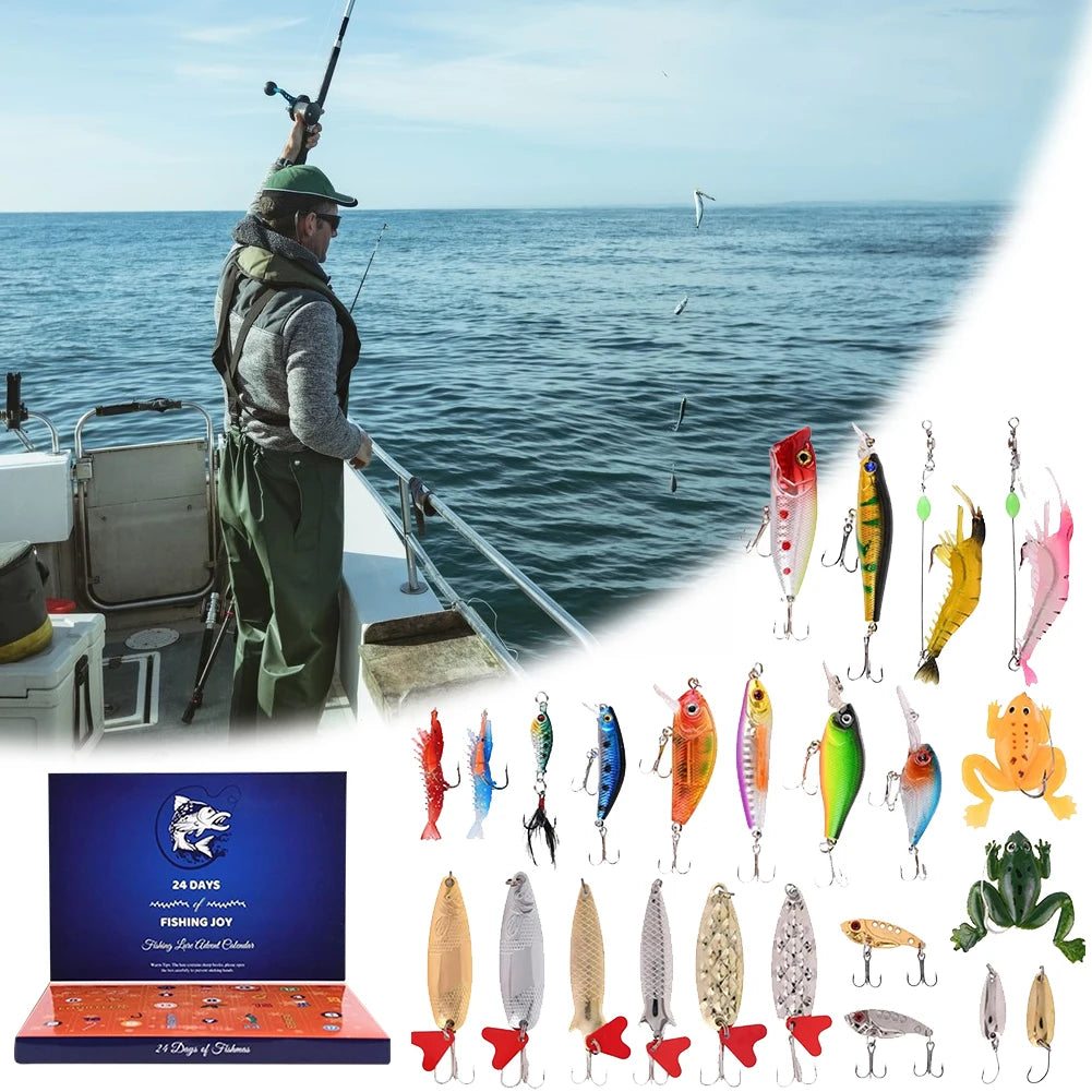 Christmas Fishing Lures Advent Calendar Creative Fishing Lures Set Calendar Box Festival Theme Xmas Surprise Gift for Fisher