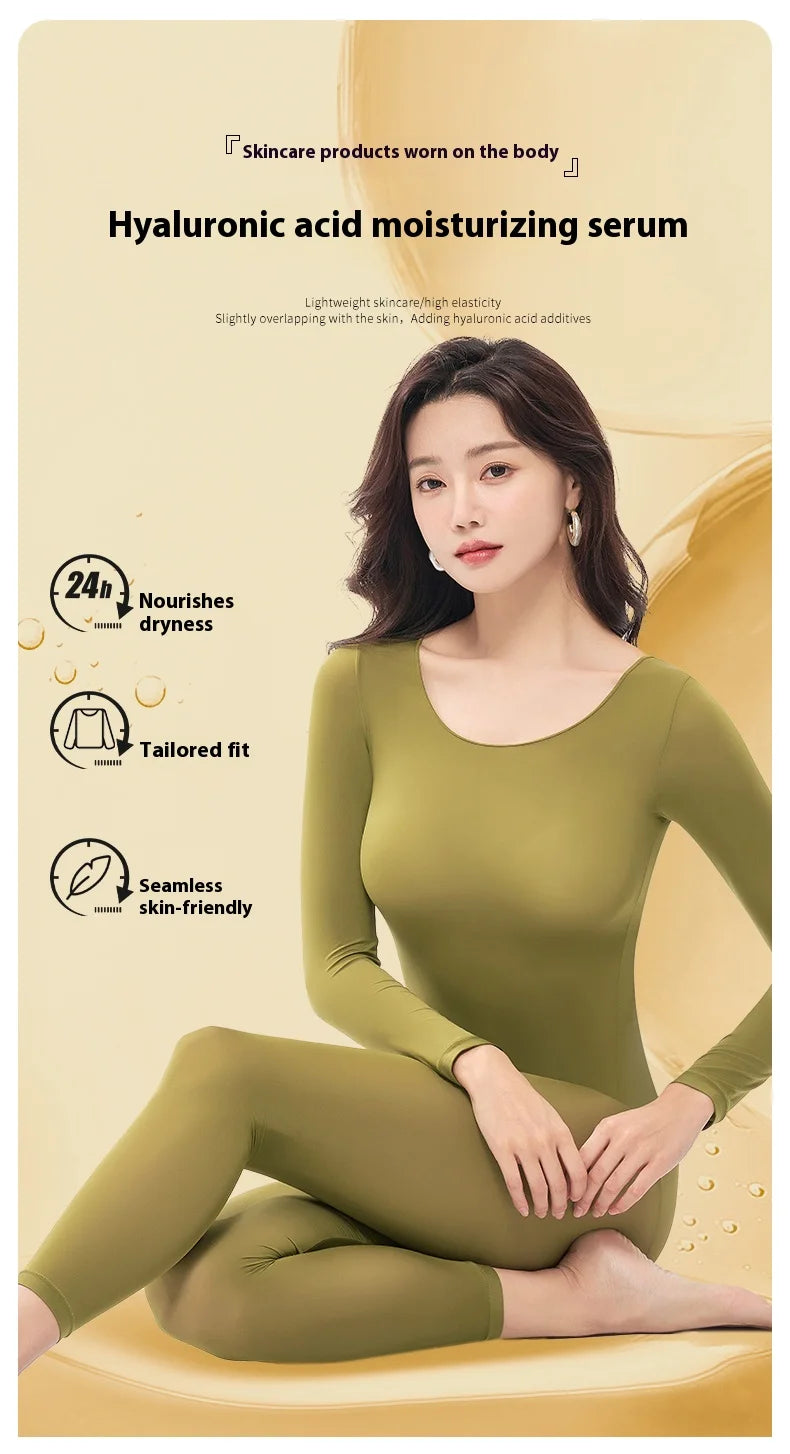 Women Warm Thermal Underwear Ultra Thin Traceless Long Sleeves Clothes High Elastic Set Black Tech Constant Temperature Lingerie