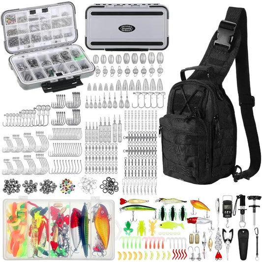 482 Pcs Fishing Gear Equipment Kit Backpack and Tackle Box with Tackle Included Lures Hooks Sinkers Tools Accessories Kit for O