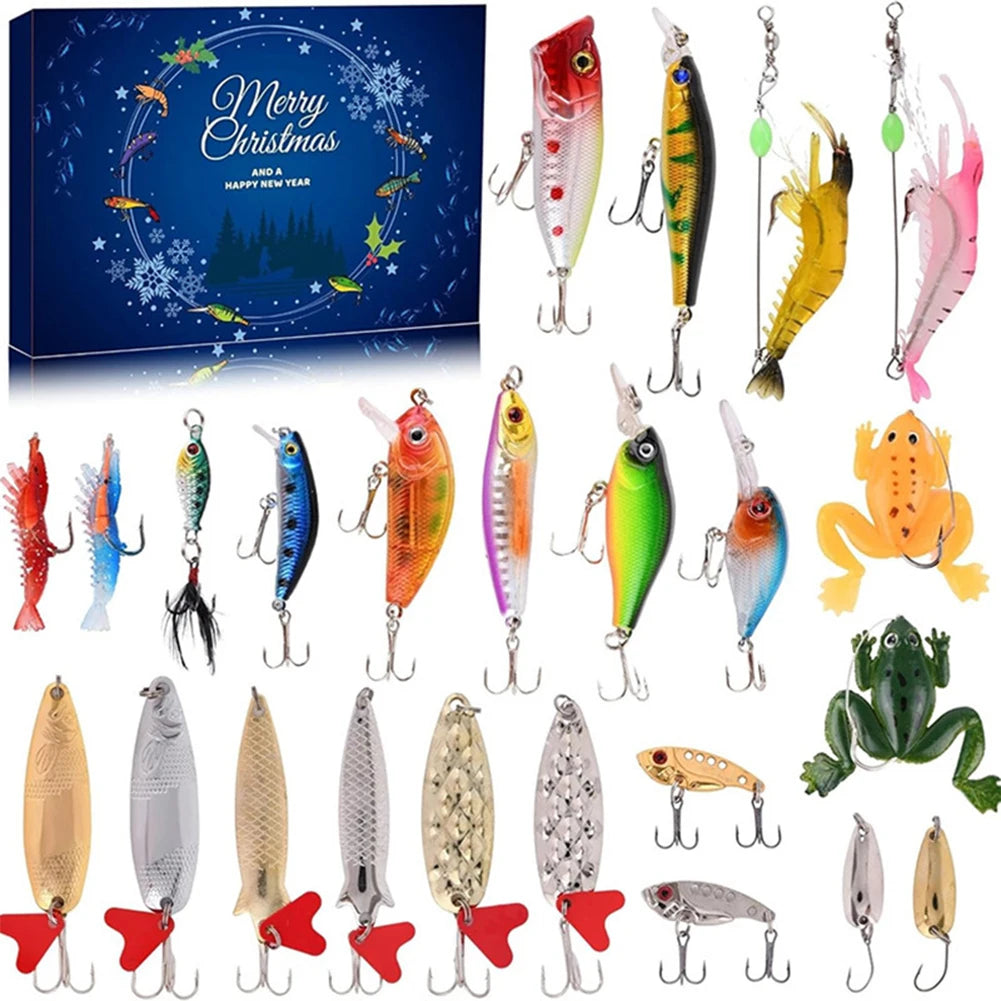 Christmas Fishing Lures Advent Calendar Creative Fishing Lures Set Calendar Box Festival Theme Xmas Surprise Gift for Fisher