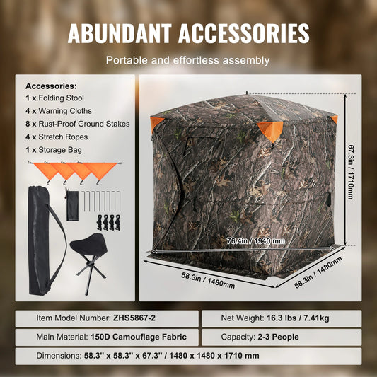SucceBuy Hunting Blind  270° See Through Ground Blind 1-2 Person for Hunting  See Through Mesh for Turkey and Deer Hunting