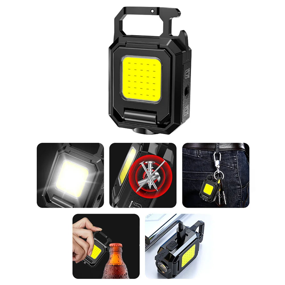 1p XPE Pocket Flashlight 1000LM COB LED Emergency Lamp 800mAh Type-C USB Rechargeable IPX4 Waterproof for Outdoor Camping Hiking