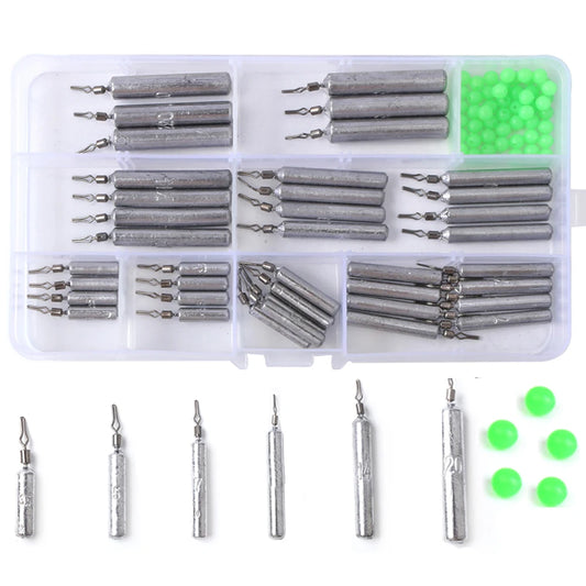 90pcs/Lot Fishing Weights Replacement Slim Drop Shot Weights Multiple Sizes Drop Shot Fishing Tools with Storage Box