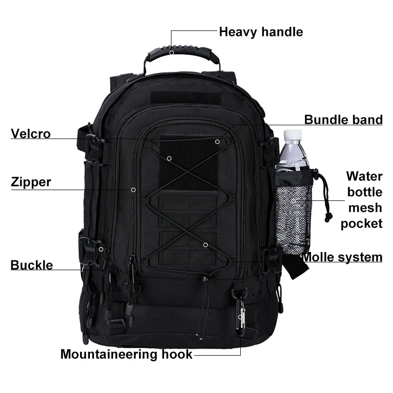 60L Military Tactical Backpack Army Molle Assault Rucksack Outdoor Travel Hiking Rucksacks Camping Hunting mochila hombre