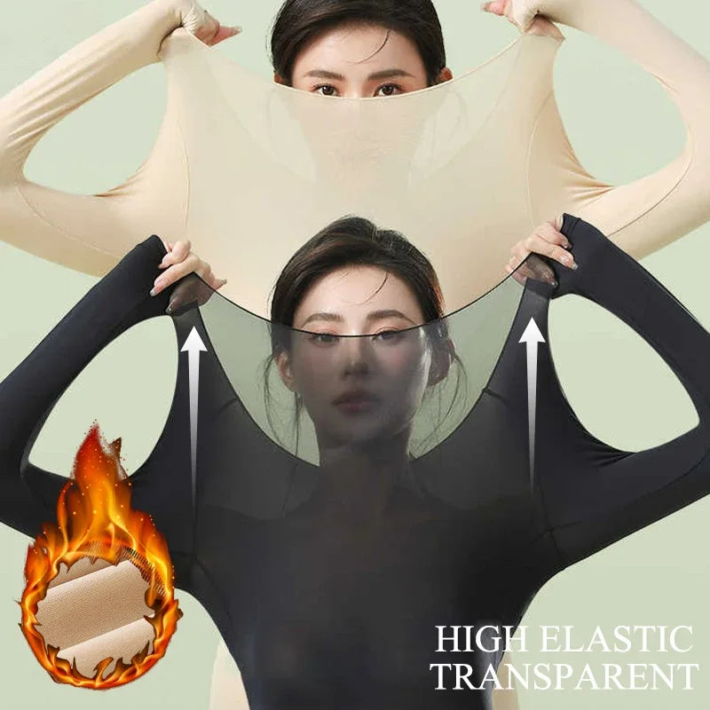 Women Warm Thermal Underwear Ultra Thin Traceless Long Sleeves Clothes High Elastic Set Black Tech Constant Temperature Lingerie