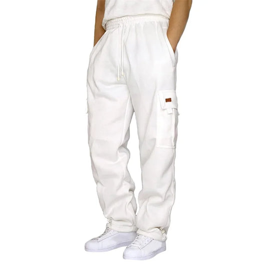 Men’s Loose Cargo Pants Casual Drawstring Elastic Waist Wide Leg Athletic Sweatpants Outdoor Trousers