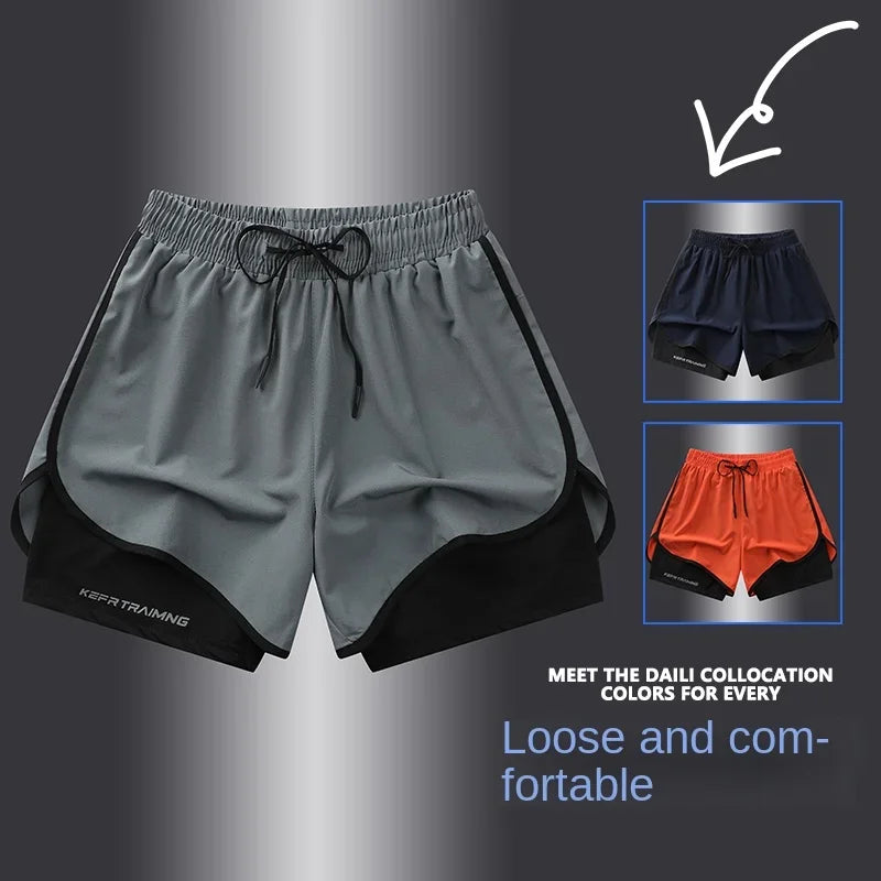 【 S-5XL 】2025 Sports Three Piece Pants Summer Popular Anti glare Double layered Sports Shorts for Men and Women Couples Ru