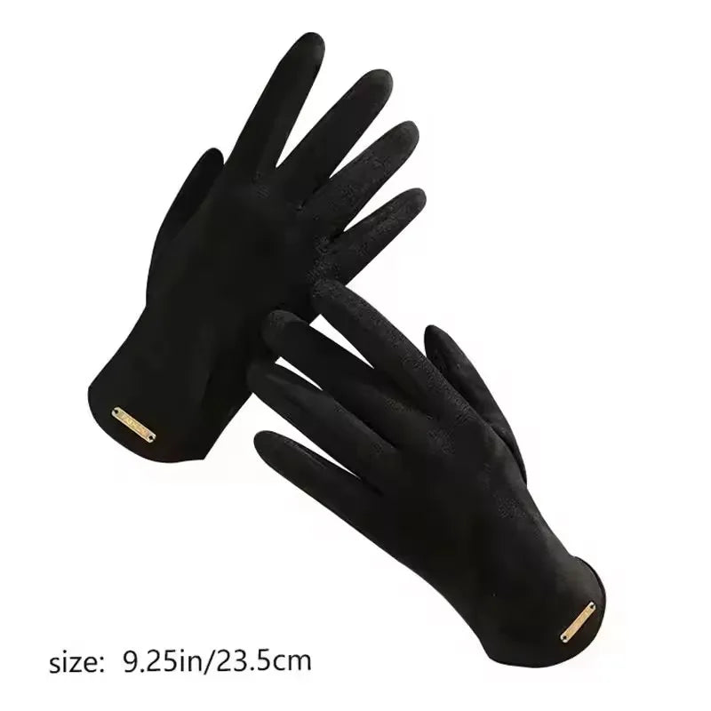 Women Autumn Winter Keep Warm Touch Screen Thin Solid Simple Gloves Cycling Drive Suede Fabric Elegant Windproof