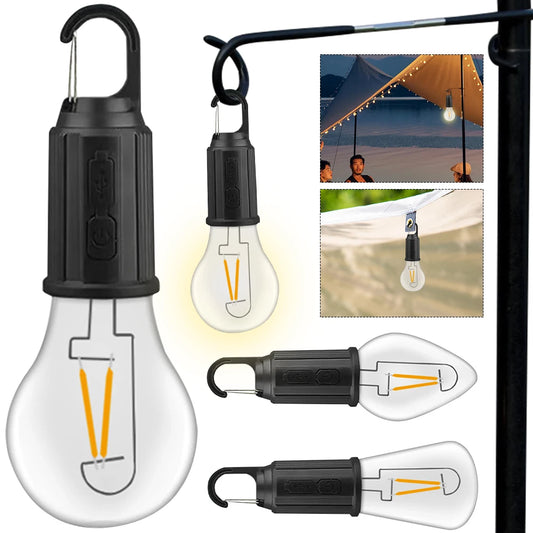 LED Camping Lamp with Hook 400mAh Outdoor Camping Hanging Lamp Waterproof Type C Charging Hanging Tent Lights for Hiking Fishing