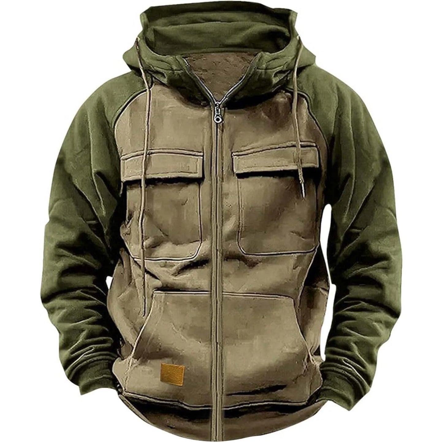 Autumn Winter Hoodies Men Zipper Patchwork Warm Fleece Sweatshirts Multi Pockets Male Fashion Hooded Jacket Thick Outdoor Hoodie