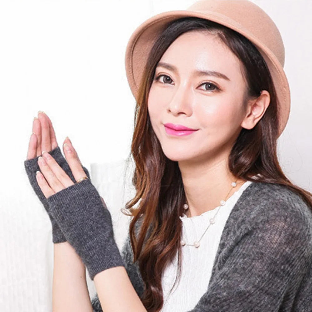 Mink Cashmere Gloves Autumn Winter Women Girl Gloves Fingerless Warm Knitted Wool Mitten Wrist Length Thumb Hole Mitts Fashion