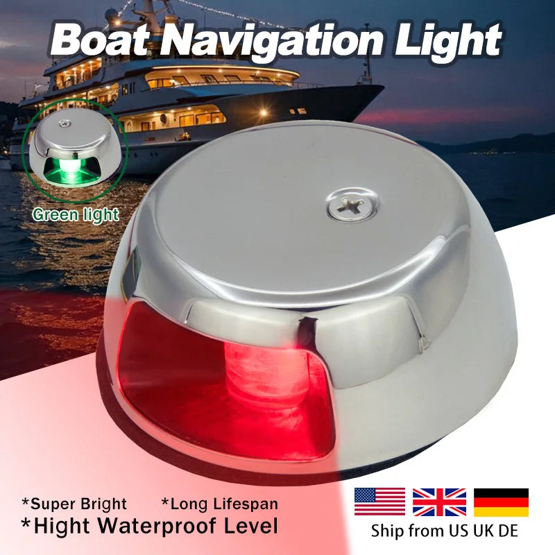 Marine LED Navigation Light Red Green Stainless Steel Side Lights Horizontal Mount 12V for Pontoon and Small Boat (Silver)