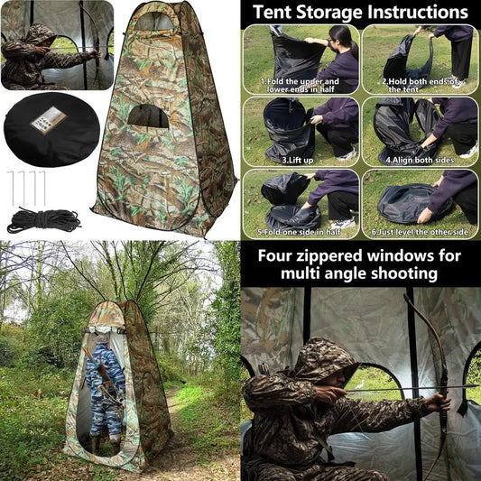 Portable 1-Person Camouflage Hunting Blind with Zipper Windows, Compact Outdoor Deer Hunting Tent