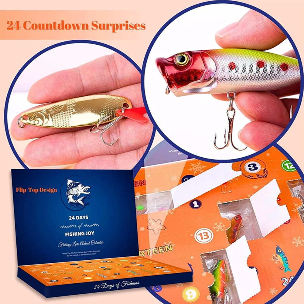 Christmas Fishing Lures Advent Calendar Creative Fishing Lures Set Calendar Box Festival Theme Xmas Surprise Gift for Fisher