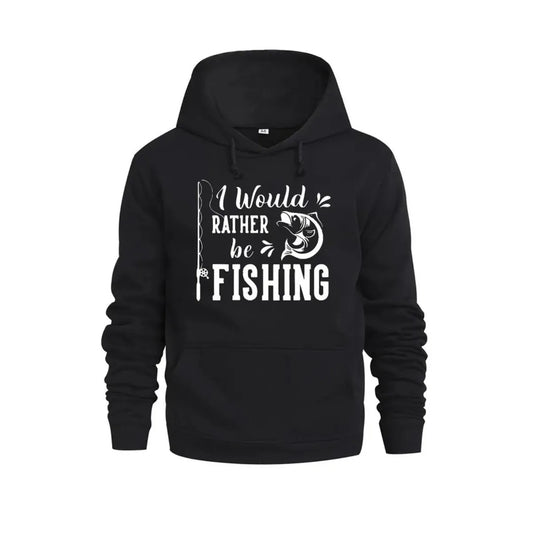 Men's Fashionable Casual Love Fishing Print Pattern Sports Loose and Plush Thick Hoodie Suitable for Holiday Gift Pullover