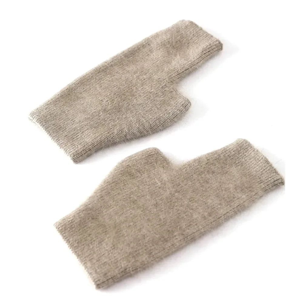 Mink Cashmere Gloves Autumn Winter Women Girl Gloves Fingerless Warm Knitted Wool Mitten Wrist Length Thumb Hole Mitts Fashion
