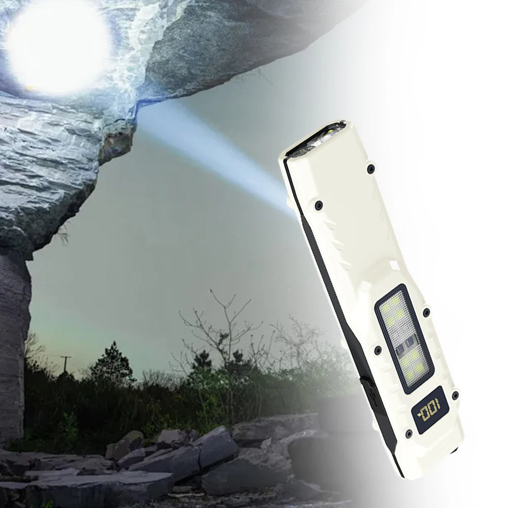 LED Ultra-thin Flashlight with Digital LED Display Flat Shape Flashlights USB-C Rechargeable Flashlight for Outdoor Camping