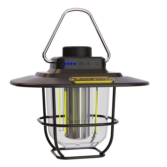 LED Lighting Lantern Type-c Charging Retro Decorative Hanging Lights Battery Indicator with Hook Dimmable for Outdoor Equipment
