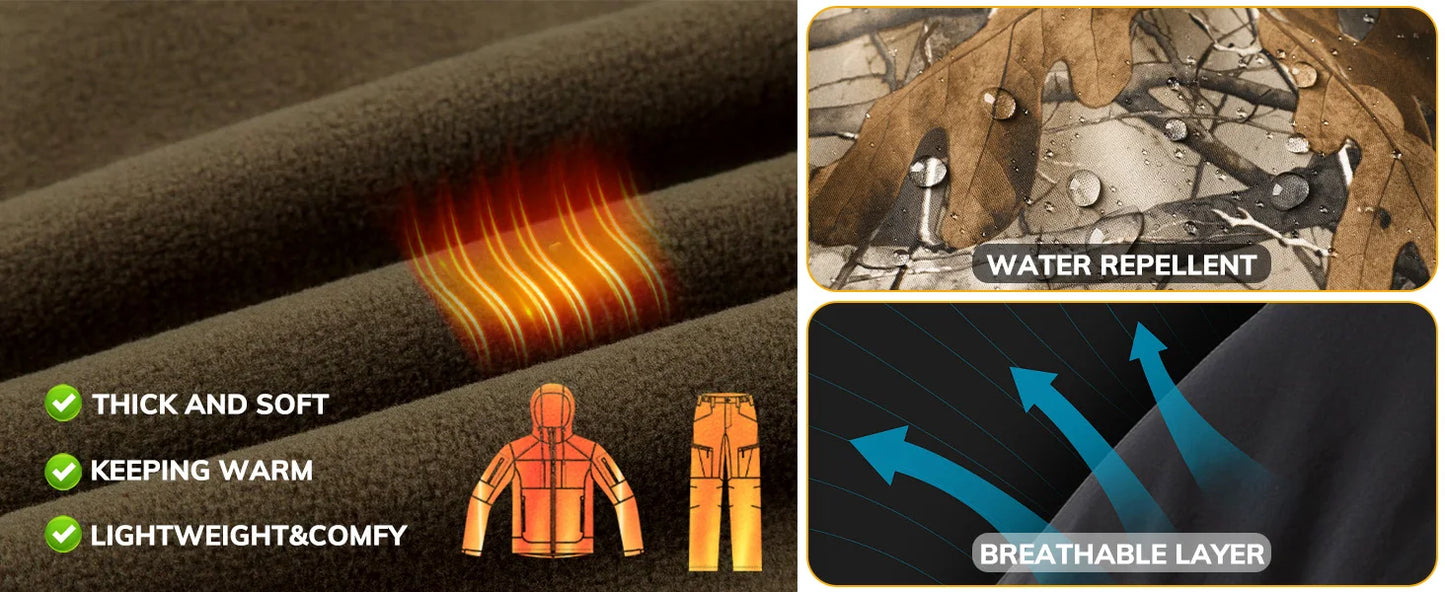 Quiet Hunting Jacket Softshell Fleece-Lined Camouflage Clothes Clothing Gear Hoodie Coat For Men