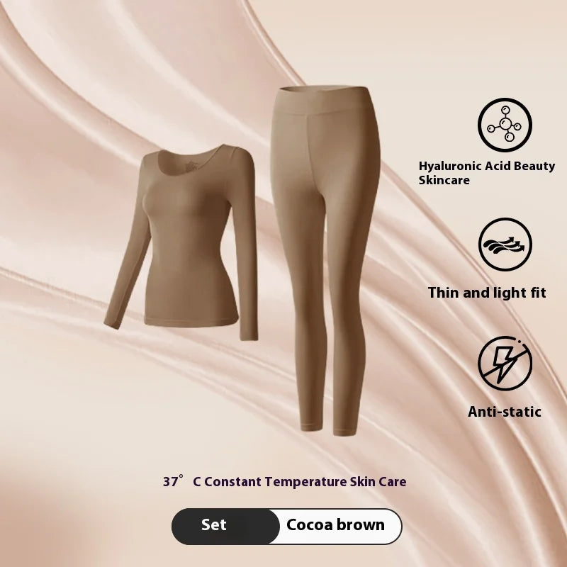 Women Warm Thermal Underwear Ultra Thin Traceless Long Sleeves Clothes High Elastic Set Black Tech Constant Temperature Lingerie