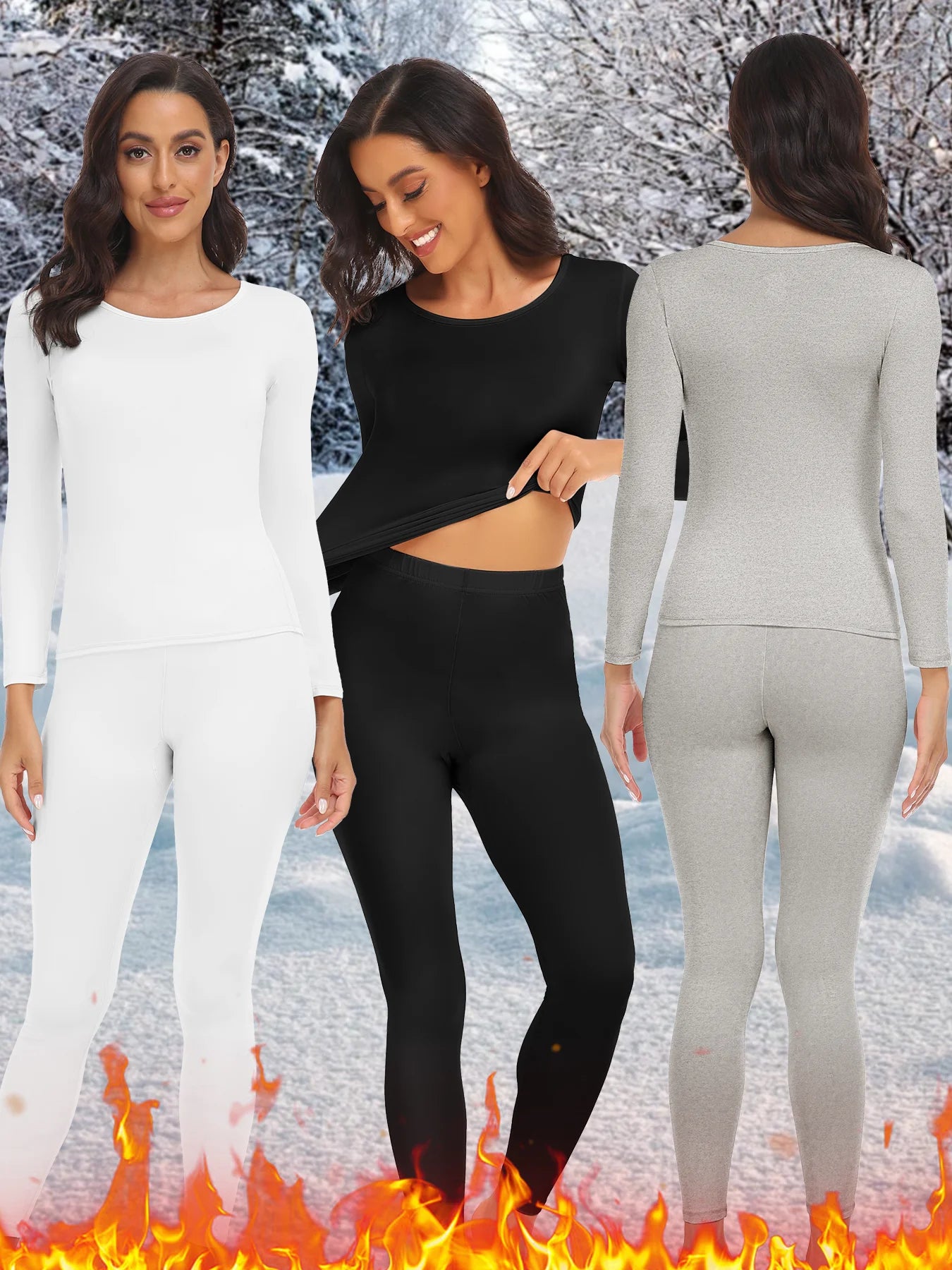 Women Thermal Underwear Set Long Johns Base Layer Set Warm Top Bottom for Winter Soft Round neck Lingerie Keep Warm Base Layer