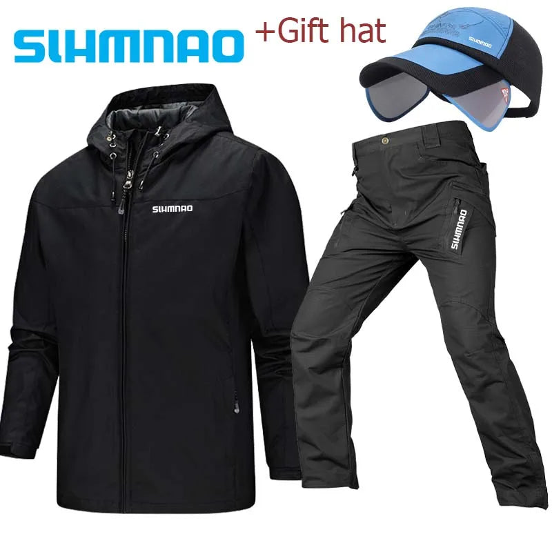 2025 Spring and Autumn Hooded Waterproof Fishing Set, Outdoor Hunting Tactical Pants, Mountaineering Cycling Clothes
