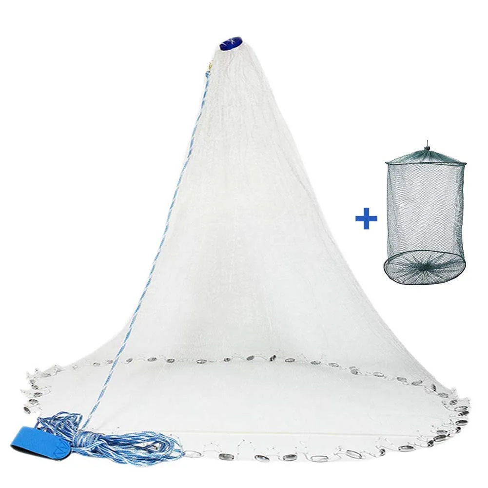 Cast Net 4Ft-8FT Radius Bait Net for Fishing Small Mesh Throw Cast Net Premium Fishing Nets for Saltwater with Aluminum Sinker