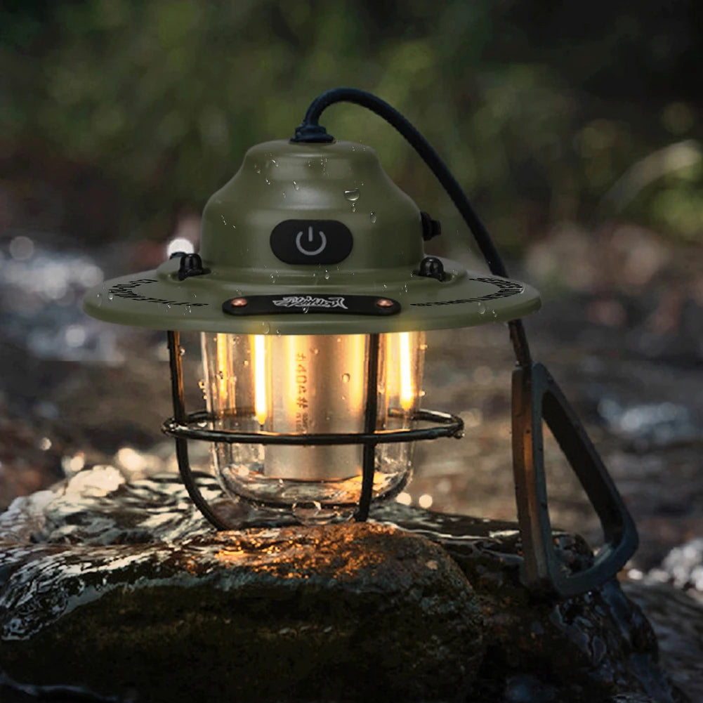 LED Camping Lantern Dimming Emergency Lamp Type C Charging Retro Camping Light 4 Light Modes Multifunction for Fishing Camping
