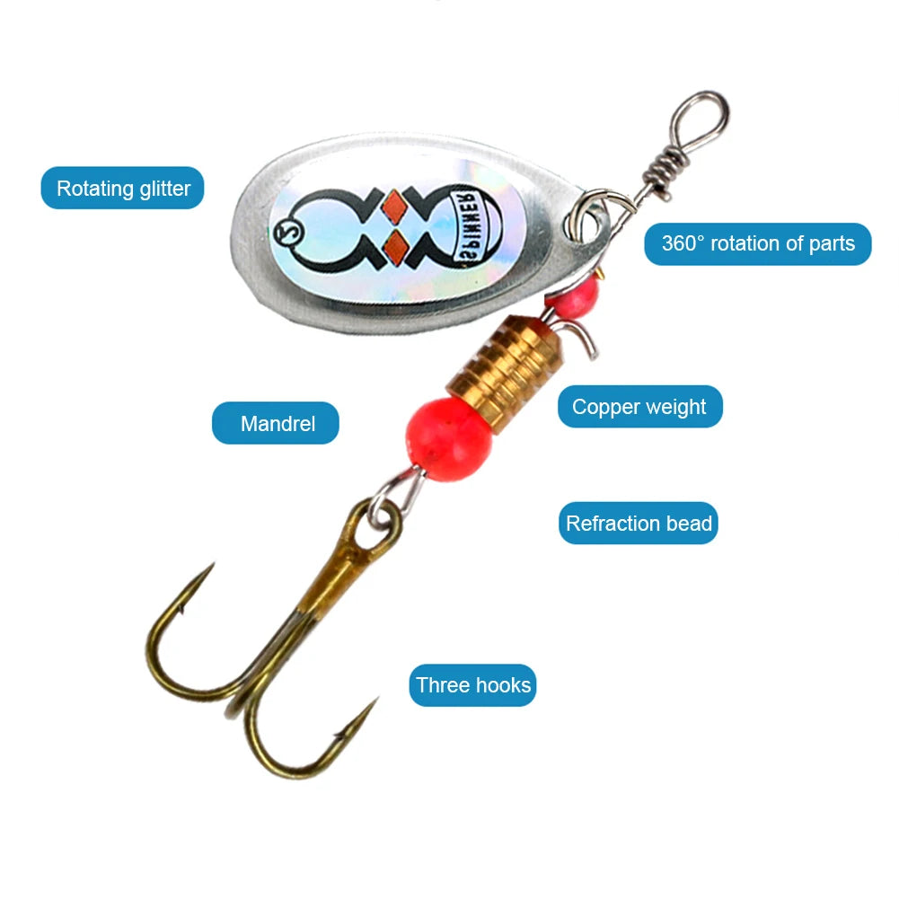 10Pcs Spinner Bait Sequins Bait 360 Degree Rotating Treble Hooks Wobblers Artificial Bass Bait for Freshwater Seawater