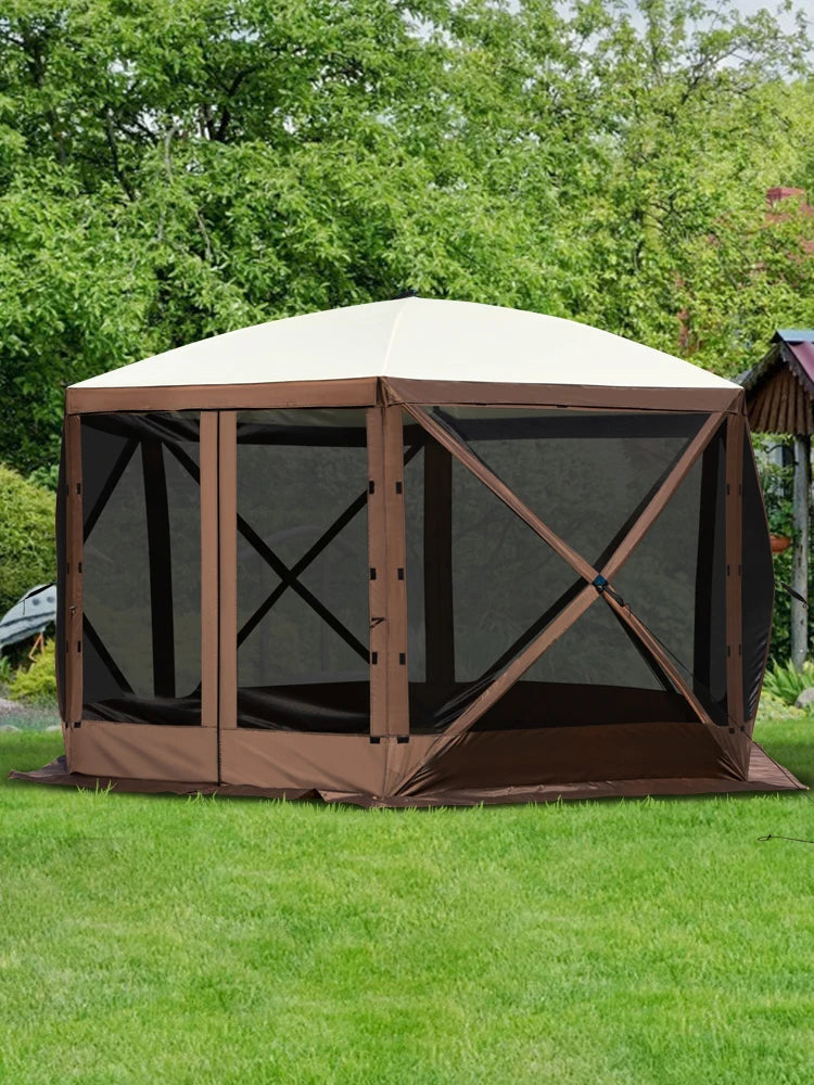 SucceBuy Pop-up Camping Gazebo Camping Canopy Shelter 6 Sided 12' x 12' Sun Shade Tents & Canopies Camping & Hiking