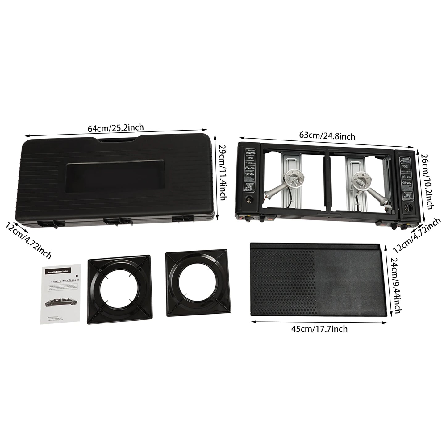 Portable Camping Stove Double Head Barbecue Gas stove with  2 Burners&Baking Tray for Home Application Outdoor Camping