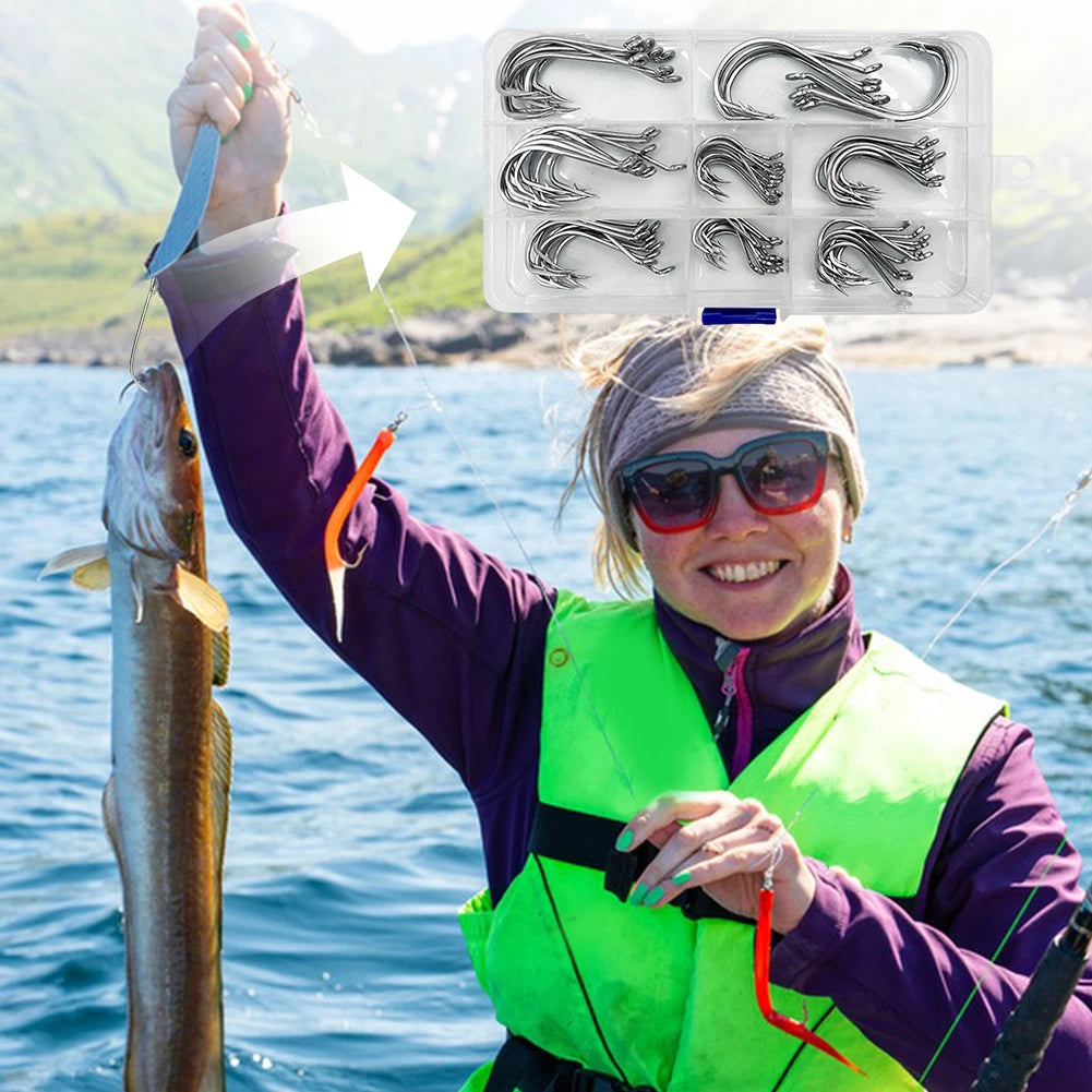 80Pcs Fishing Hooks Stainless Steel Fish Hooks Saltwater Fishing Barbed Hooks Fishing Accessories