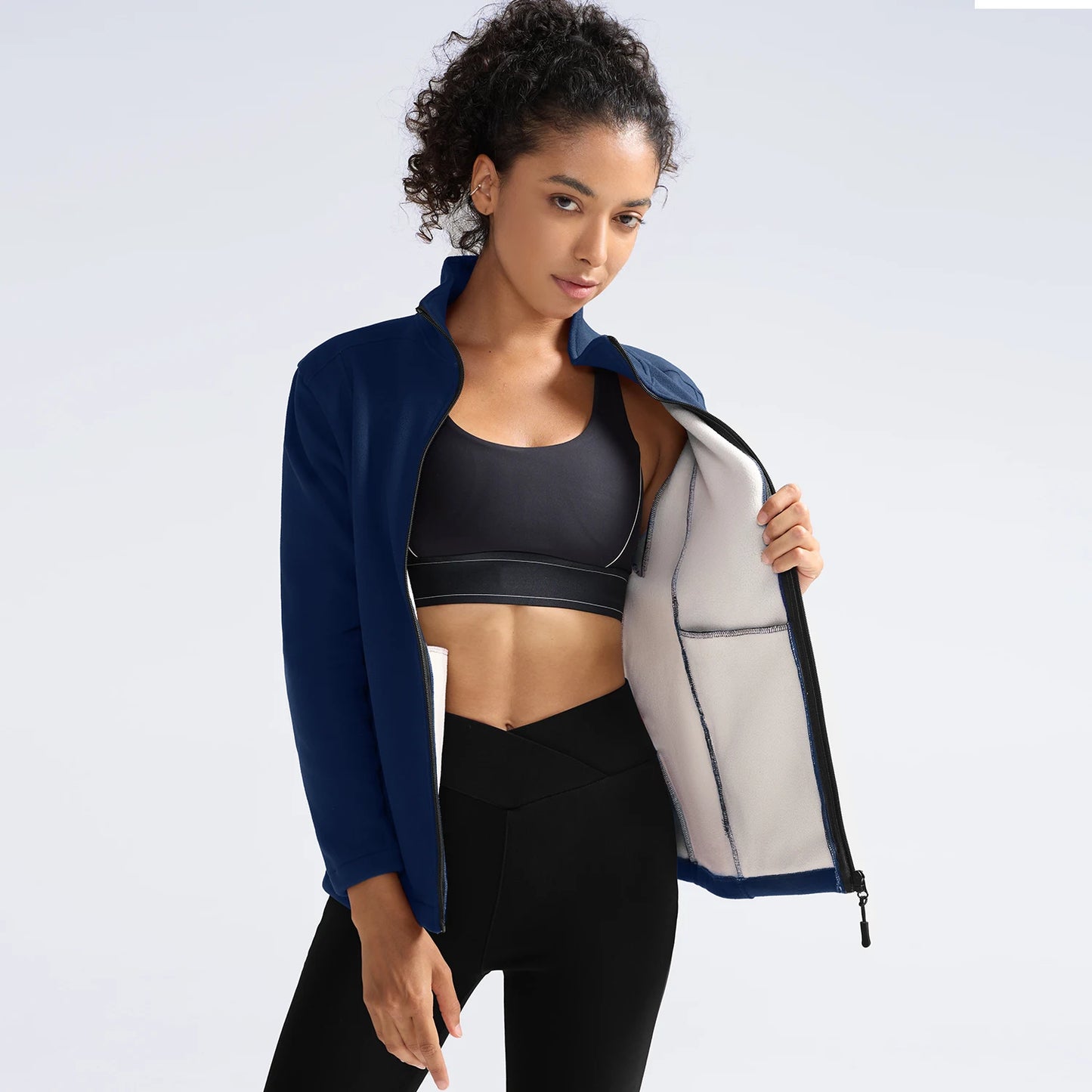 Women's Fleece Full Zip-up Casual Jackets Autumn Winter Warm Thicken Coat with Pockets Fleece Sweater Soft Outerwears