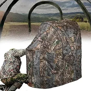 Portable Half-Person Camouflage Hunting Blind with Transparent Mesh and Carry Bag