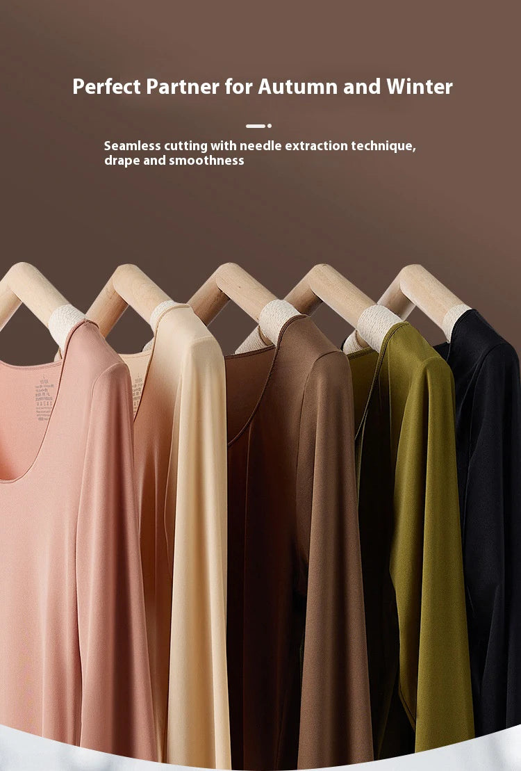 Women Warm Thermal Underwear Ultra Thin Traceless Long Sleeves Clothes High Elastic Set Black Tech Constant Temperature Lingerie