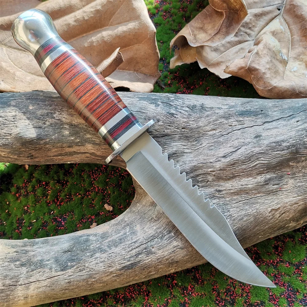 High-Quality 8CR15Mov Steel Blade Hunting Knife with Wooden Handle - Sharp and Reliable Straight Knife with Oxford Cloth Cover