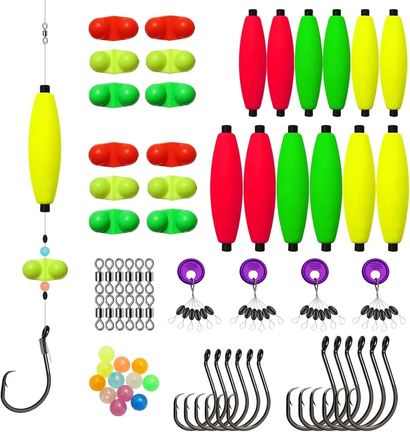 Catfishing Tackle Making Kit - 102PCS/99PCS Rig Accessories With Floats, Hooks, Swivels, and Fishing Bells