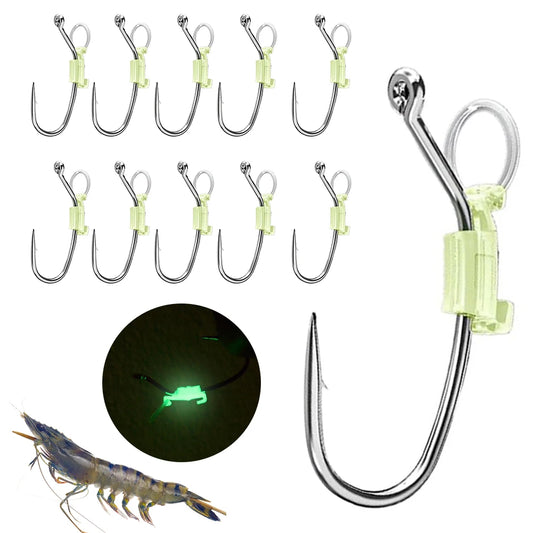 10pcs Luminous Live Shrimp Fixing Hook Metal Barbed Fishhook Catfish Bass Fishing Hook