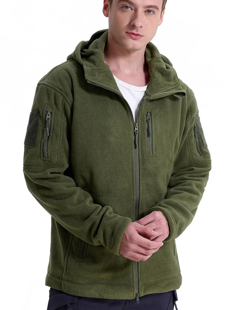 Men's Hunting Fleece Jacket Hiking Hunting Outdoor Fleece  Tactical Jacket Winter Warm Full Zip Military Hoodies Multi-Pockets