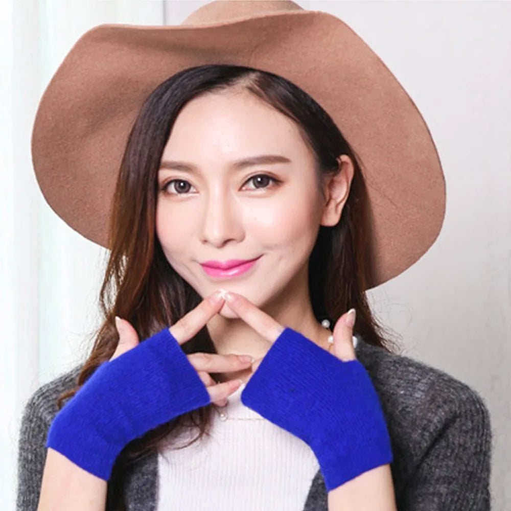 Mink Cashmere Gloves Autumn Winter Women Girl Gloves Fingerless Warm Knitted Wool Mitten Wrist Length Thumb Hole Mitts Fashion