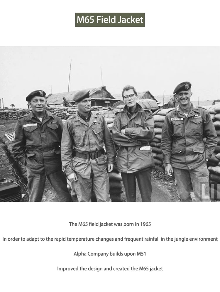 M65 Field Jacket, Men's Military Jacket, Retro Multi Pocket Collar Zipper Jacket, 100% Cotton