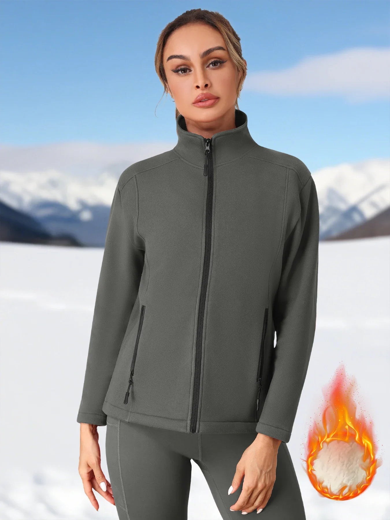 Women's Fleece Full Zip-up Casual Jackets Autumn Winter Warm Thicken Coat with Pockets Fleece Sweater Soft Outerwears