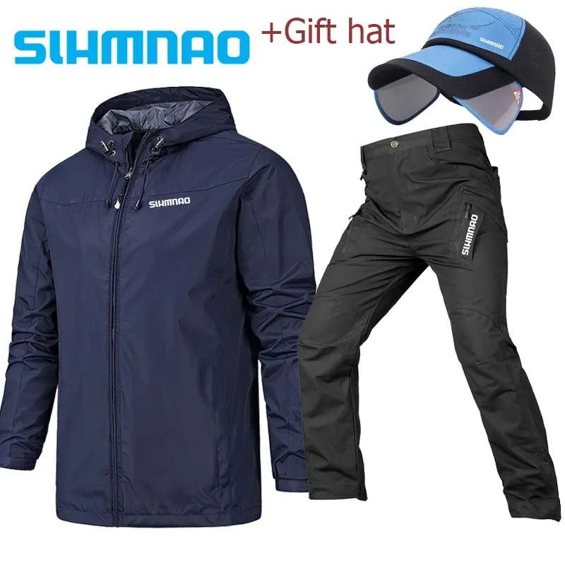 2025 Spring and Autumn Hooded Waterproof Fishing Set, Outdoor Hunting Tactical Pants, Mountaineering Cycling Clothes