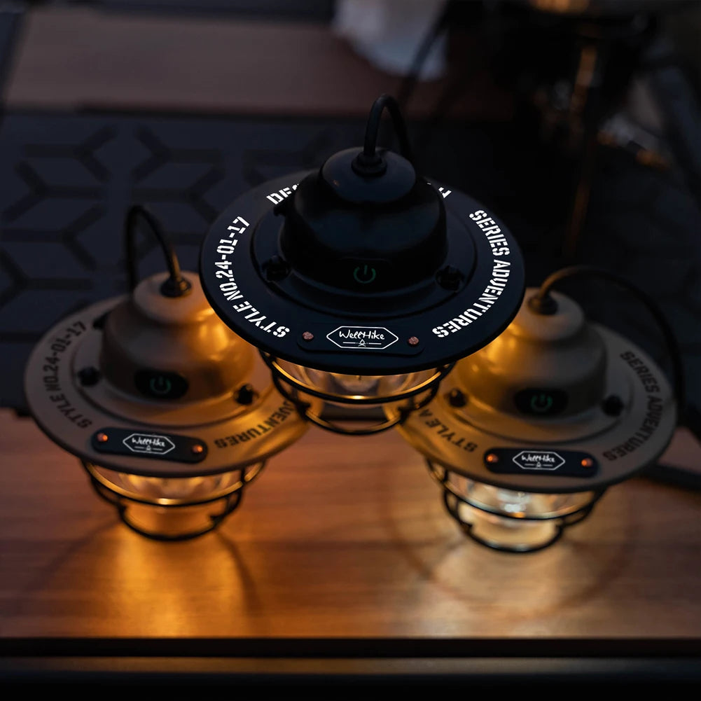 LED Camping Lantern Dimming Emergency Lamp Type C Charging Retro Camping Light 4 Light Modes Multifunction for Fishing Camping