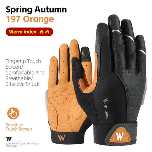 WEST BIKING Autumn Winter Men's Full Finger Cycling Gloves Touch Screen Anti-Slip Sports Gloves Thin Breathable  Bicycle Gloves